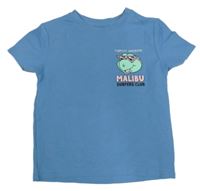 Modré rebrované tričko so želvičkou a nápismi PRIMARK