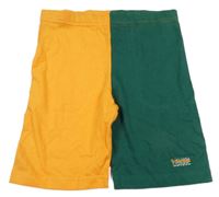 Smaragdovo-oranžové teplákové kraťasy s nápismi