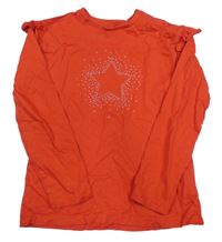 Červené triko s hvězdičkou a kamínky a volánky Nutmeg