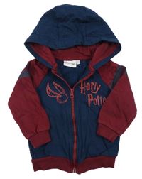 Tmavomodro/vínová prepínaci mikina s nápisy - Harry Potter a pruhmi a kapucňou