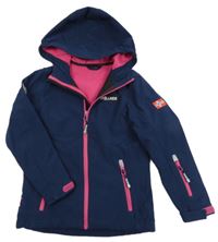 Tmavomodrá softshellová bunda s nášivkami a kapucí TROLLKIDS