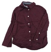 Tmavovínová košile s tečkami a výšivkou H&M