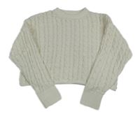Smotanový žebrovaný/vzorovaný oversize crop sveter ZARA