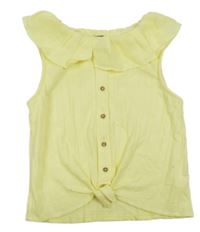Žltý rebrovaný crop top s uzlom a golierikom OVS