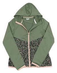 Khaki-černo-světlerůžová propínací sportovní mikina se vzorem a kapucí H&M