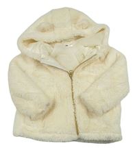 Smotanová chlpatá zateplená bunda s kapucňou s uškami Lupilu