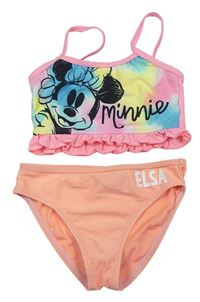 2set- Barevná plavková podprsenka s Minnie + Lososové plavkové nohavičky s nápisom Disney