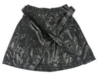 Čierna koženková sukňa s opaskom Shein