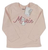 Ružové tričko s nápisom a kočičkou Marií zn. Disney