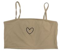 Hnedý rebrovaný crop top so srdcem Shein
