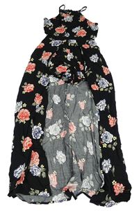 Čierny kvetovaný ľahký kraťasový overal s maxi sukní New Look