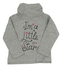 Sivá melírovaná mikina s nápisom s hviezdami a rolákom C&A