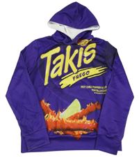 Fialová mikina s potlačou a kapucňou