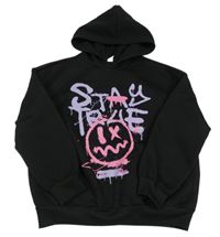 Čierna mikina so smajlíkom s nápisom a kapucňou Shein