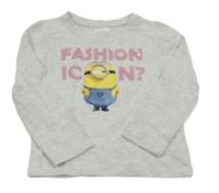 Svetlosivé melírované tričko s Mimoněm a nápisem z flitrů