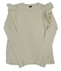 Krémové žebrované triko s volánky