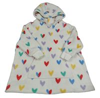 Bílá chlupatá oversize mikina se srdíčky a kapucí