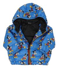 Modrá šusťáková zateplená bunda s Mickeym a kapucí Primark