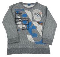 Tmavosivá melírovaná mikina s lebkou a číslom Y.F.K.