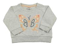 Svetlosivá melírovaná mikina s motýlem z flitrů Papagino