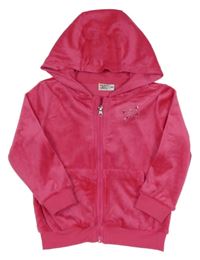 Fuchsiová plyšová prepínaci mikina s motýlem z kamínků a kapucňou Infinity Kids