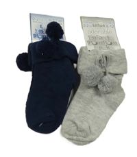 Nové - 2x ponožky s bambulemi - tmavomodré + šedé melírované