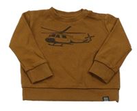 Hnedá rebrovaná mikina s vrtuľníkom