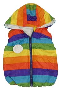 Nové - Farebná pruhovaná šušťáková zateplená vesta s kapucňou