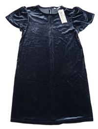 Nové - Tmavomodré sametové šaty M&S