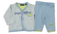 2set - Bílo-světlemodré pruhované propínací triko s dinosaurem a nápisem + tepláky Blue Seven