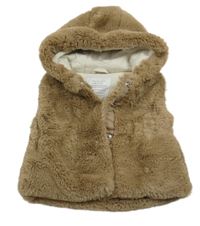 Hnedá kožušinová podšitá vesta s kapucňou Primark