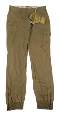 Nové - béžové plátěné cuff kalhoty s kapsami 
