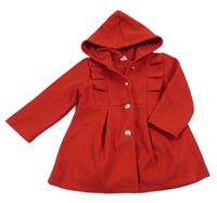 Červený flaušový kabát s kapucňou shein