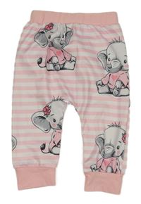 Bielo-ružové pruhované ľahké tepláky so slonmi