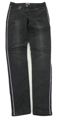 Tmavosivé skinny rifle s lila pruhom Alive