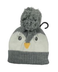 Nové - šedo-bílá pletená čepice s tučňákem a bambulí M&Co.