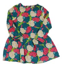 Zeleno-růžovo-béžové vzorované manšestrové šaty 