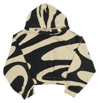 Béžovo-čierna vzorovaná crop mikina s kapucňou H&M