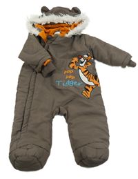 Hnedá šušťáková zimná kombinéza s tigrom a kapucňou Disney