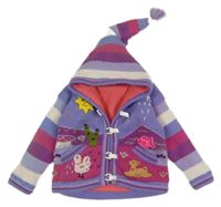 Fialovo-růžový podšitý propínací svetr s obrázky a kapucí 