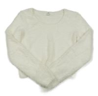 Biely chlpatý crop sveter H&M