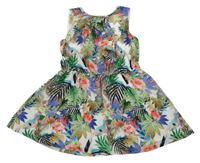 Bielo-farebné ľahké šaty s kvetinami a tukanmi orchestra