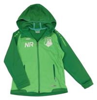 Zelená sportovní propínací mikina s nápisem a kapucí jako