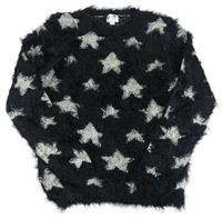 Čierny chlpatý sveter s hviezdami Pocopiano
