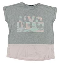 Sivo-ružové tričko s army potlačou a písmeny z flitrů George