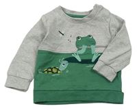 Sivo-zelená mikina s žábou a korytnačkou Mothercare