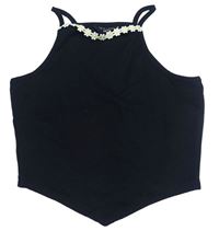 Černý žebrovaný crop top s květy New Look