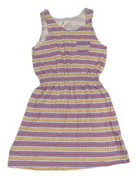 Lila-bielo-žlté vzorované pruhované šaty H&M