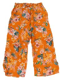 Oranžové květované culottes kalhoty H&M