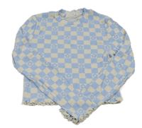 Bielo-svetlomodré kockované kvetované crop tričko H&M
